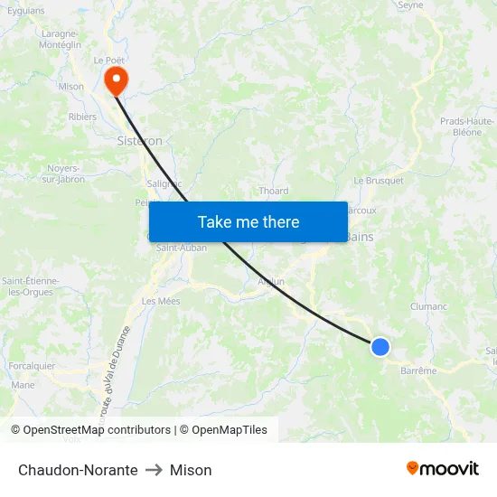 Chaudon-Norante to Mison map