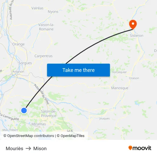 Mouriès to Mison map