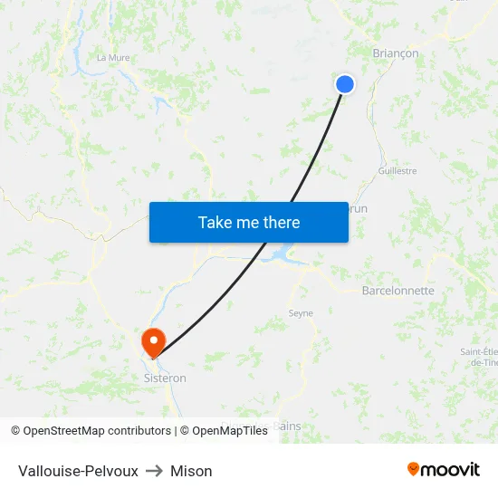 Vallouise-Pelvoux to Mison map