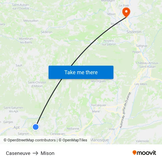 Caseneuve to Mison map