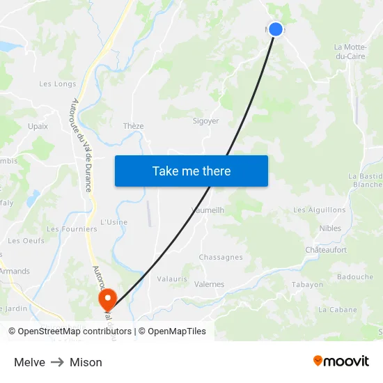 Melve to Mison map