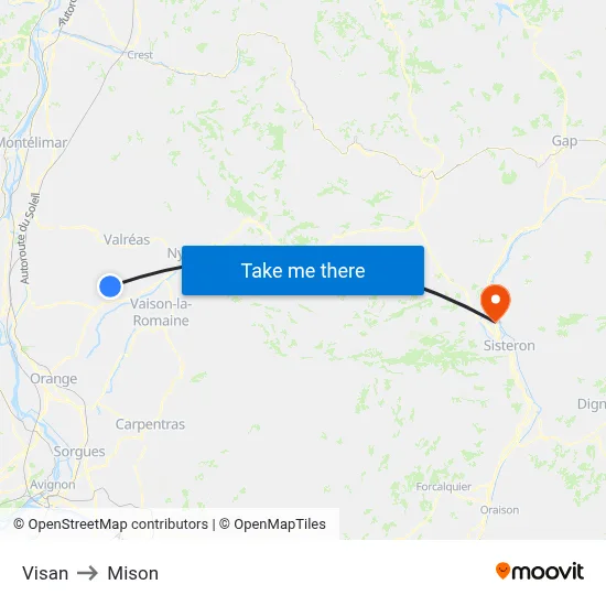Visan to Mison map
