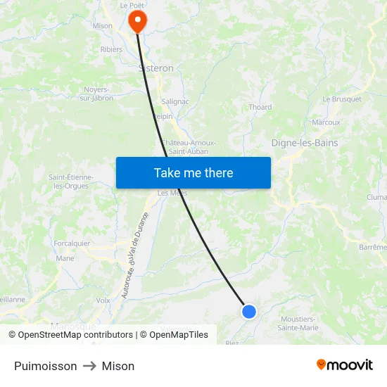 Puimoisson to Mison map