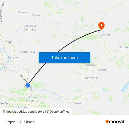 Orgon to Mison map
