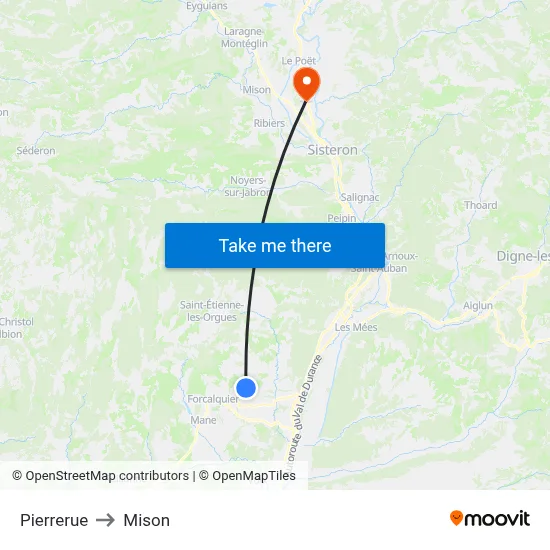Pierrerue to Mison map