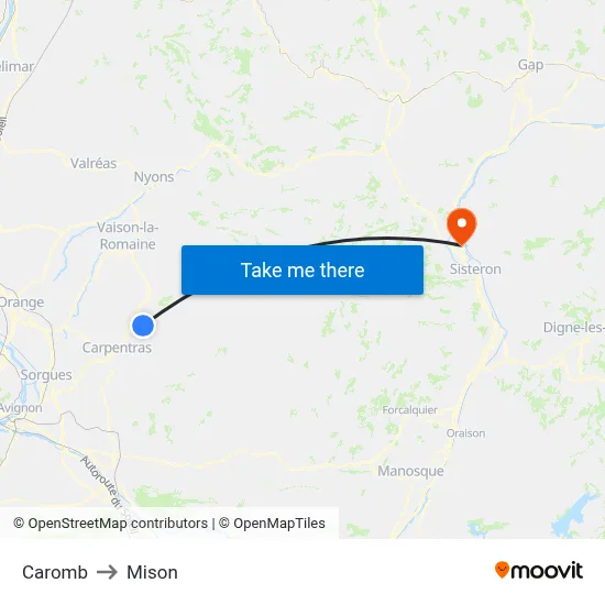 Caromb to Mison map