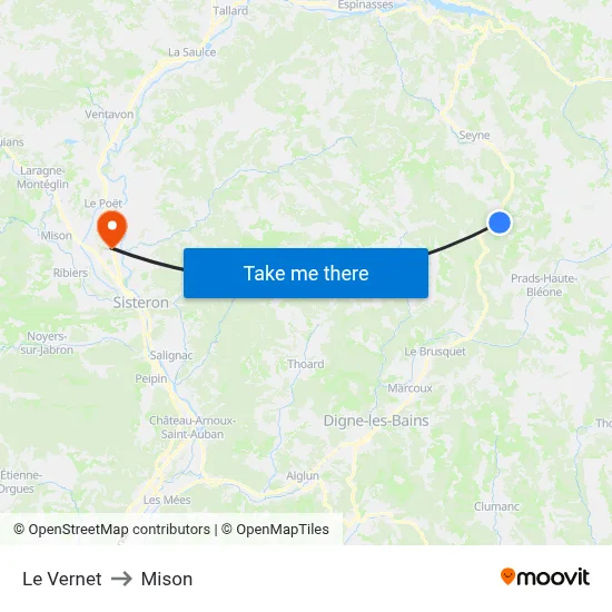 Le Vernet to Mison map