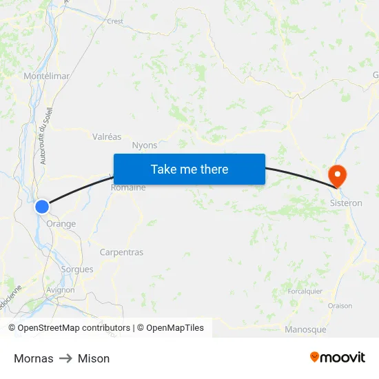 Mornas to Mison map