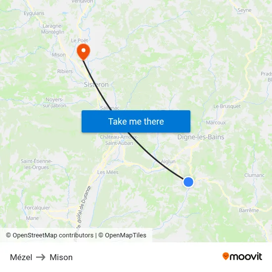 Mézel to Mison map