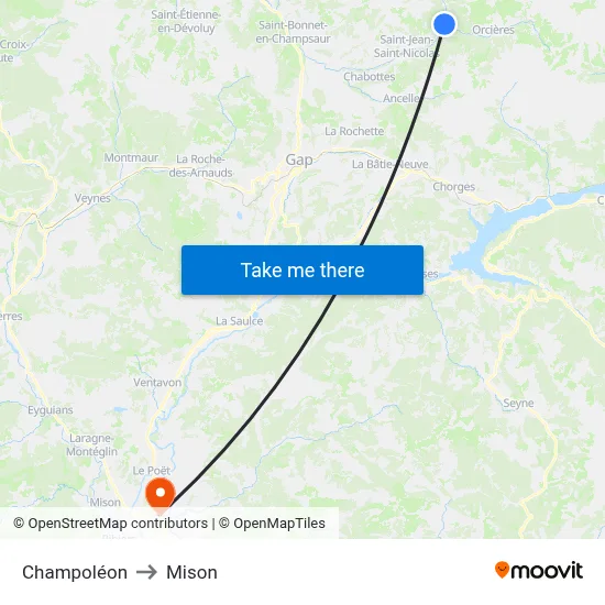 Champoléon to Mison map