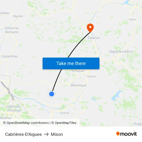 Cabrières-D'Aigues to Mison map