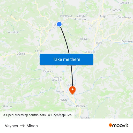 Veynes to Mison map