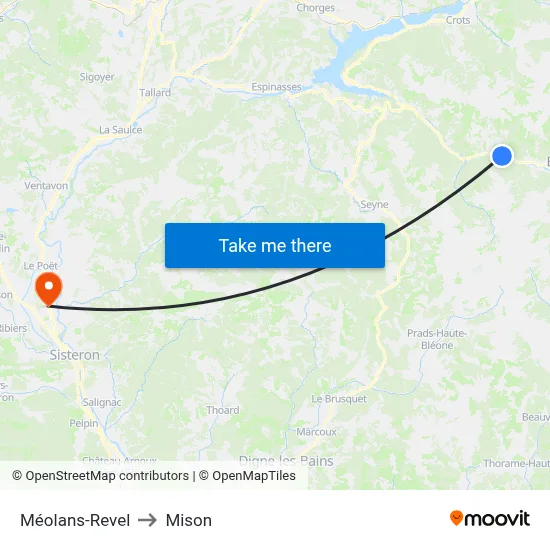Méolans-Revel to Mison map