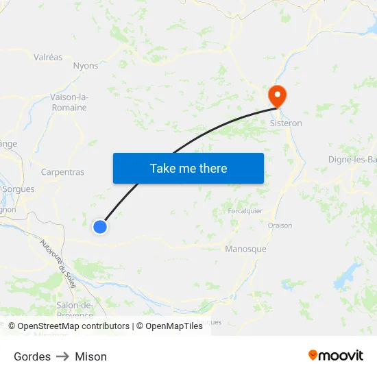 Gordes to Mison map