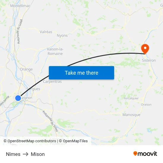 Nîmes to Mison map