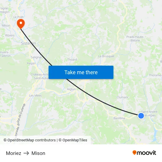 Moriez to Mison map