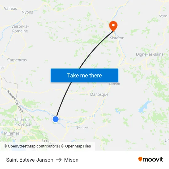 Saint-Estève-Janson to Mison map