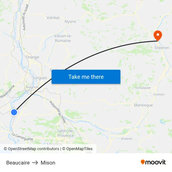 Beaucaire to Mison map