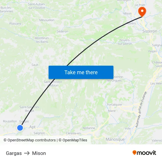 Gargas to Mison map
