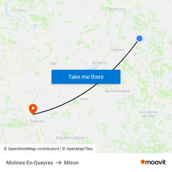 Molines-En-Queyras to Mison map