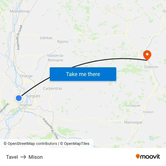 Tavel to Mison map
