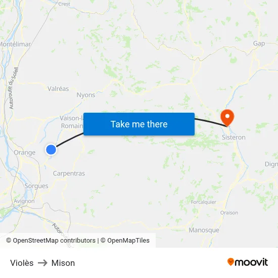 Violès to Mison map