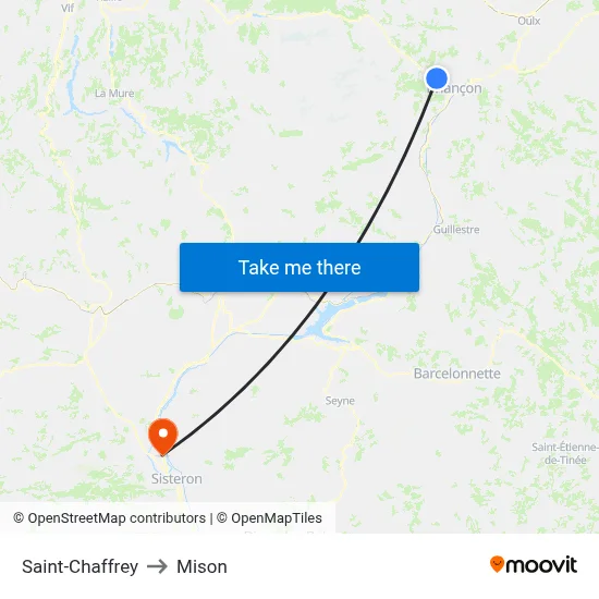 Saint-Chaffrey to Mison map