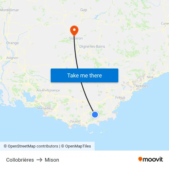 Collobrières to Mison map