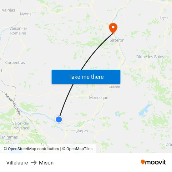 Villelaure to Mison map