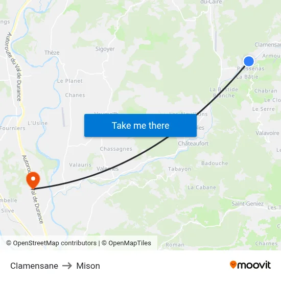 Clamensane to Mison map