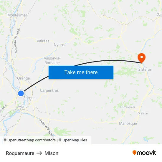 Roquemaure to Mison map