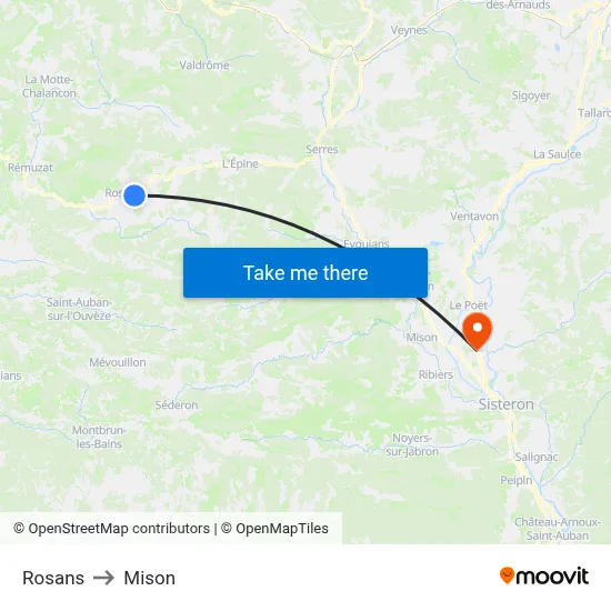Rosans to Mison map