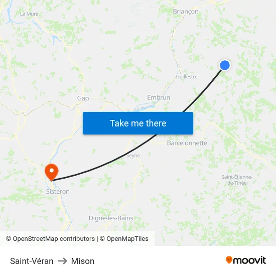 Saint-Véran to Mison map