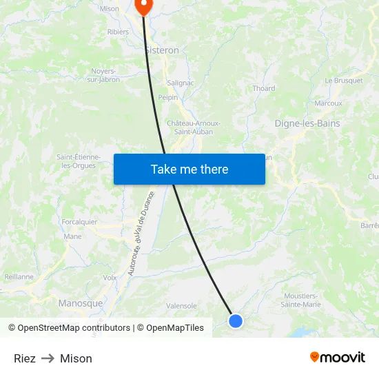 Riez to Mison map