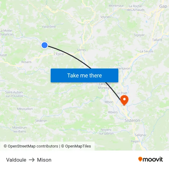 Valdoule to Mison map