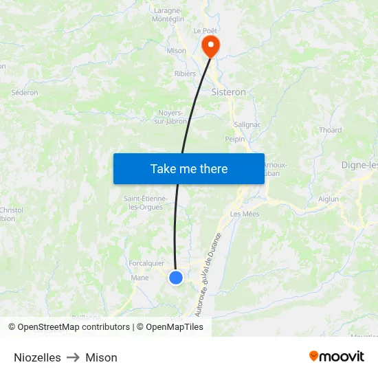 Niozelles to Mison map