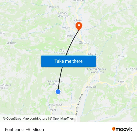 Fontienne to Mison map