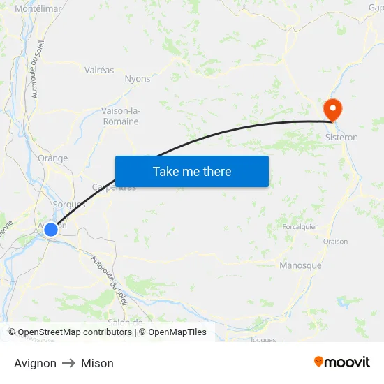 Avignon to Mison map
