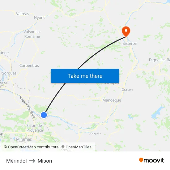 Mérindol to Mison map