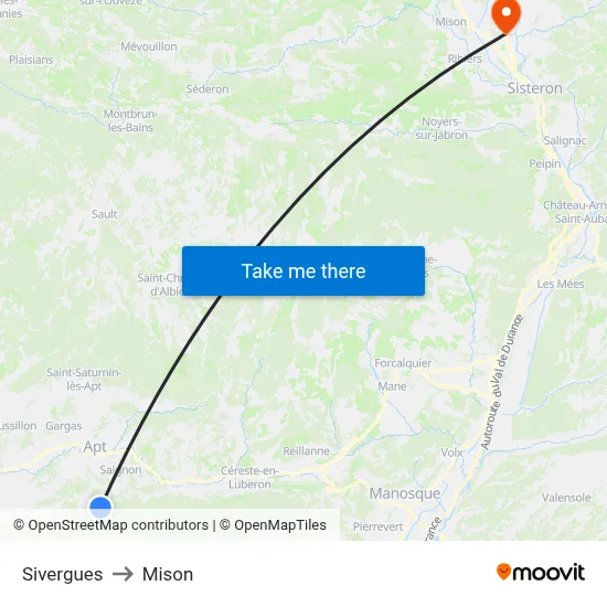 Sivergues to Mison map