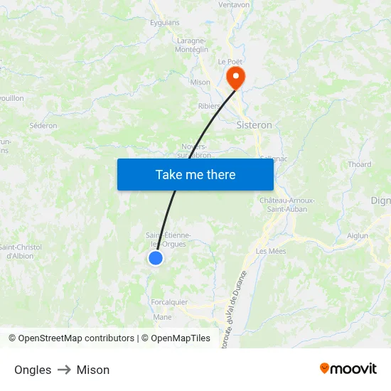 Ongles to Mison map