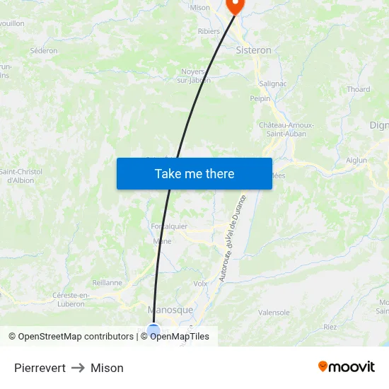Pierrevert to Mison map