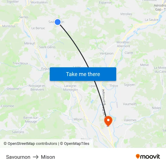 Savournon to Mison map
