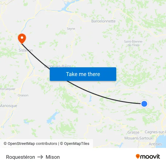 Roquestéron to Mison map