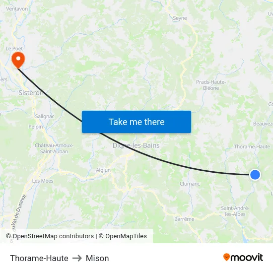 Thorame-Haute to Mison map