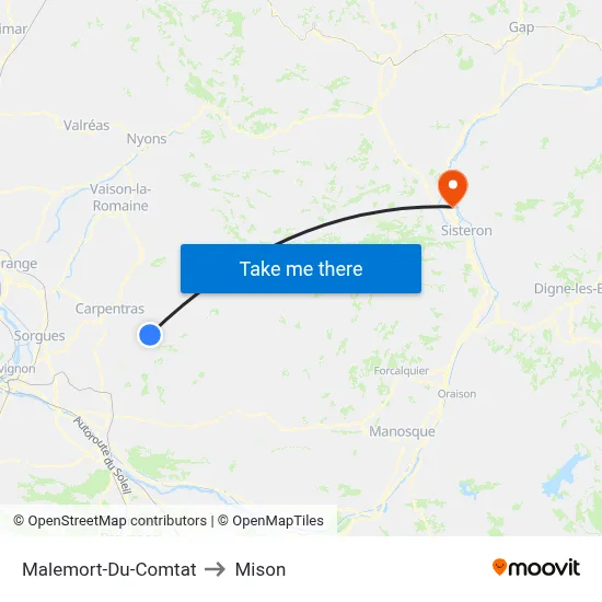 Malemort-Du-Comtat to Mison map