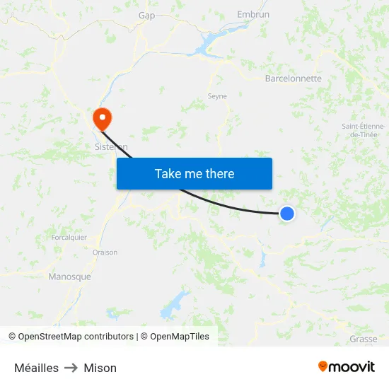 Méailles to Mison map