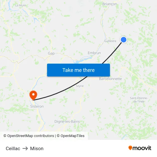 Ceillac to Mison map