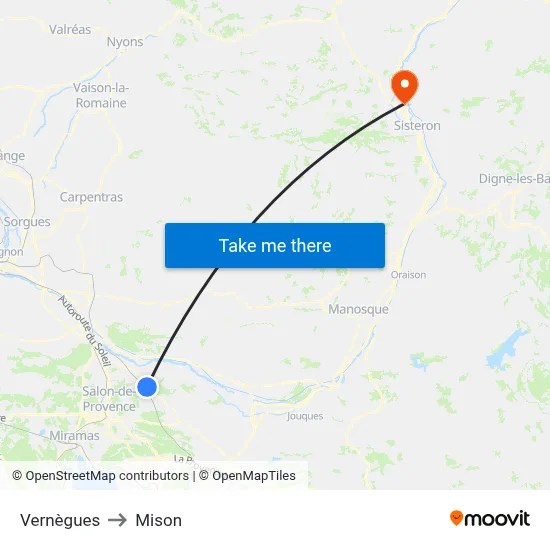 Vernègues to Mison map