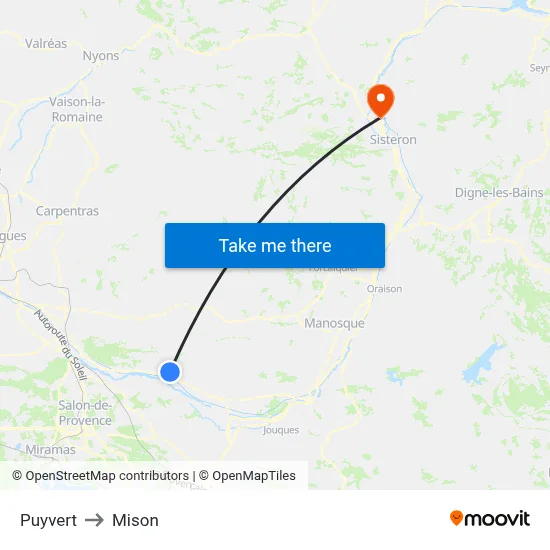 Puyvert to Mison map